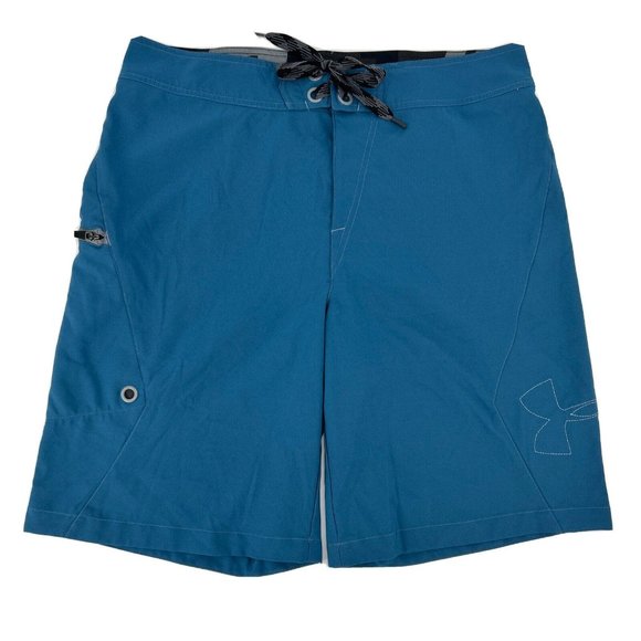 Under Armour Boardshorts Men's 36 Blue‎ Swim Zipper Pocket Logo - Picture 1 of 13